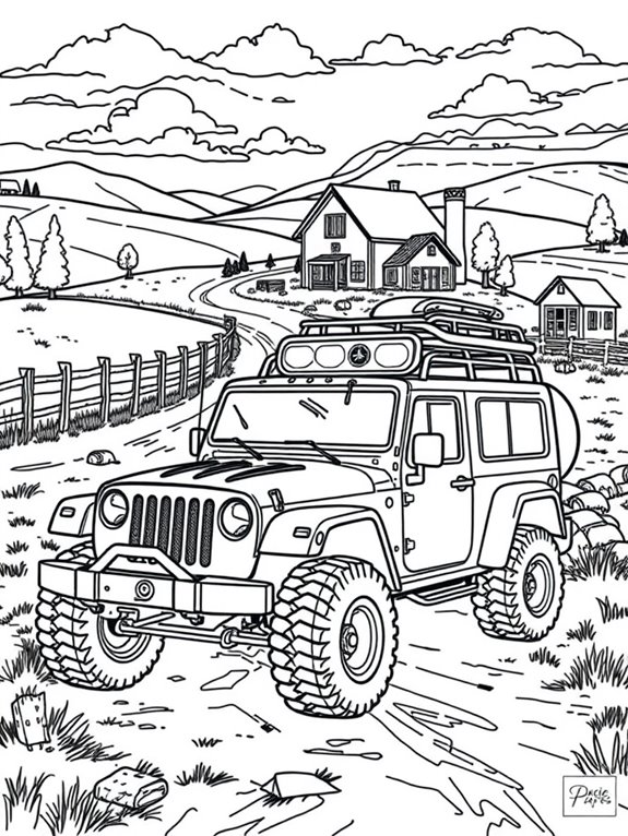 off road vehicle farm scene