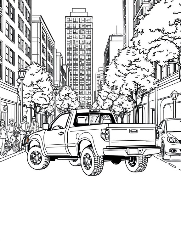 pickup truck in city