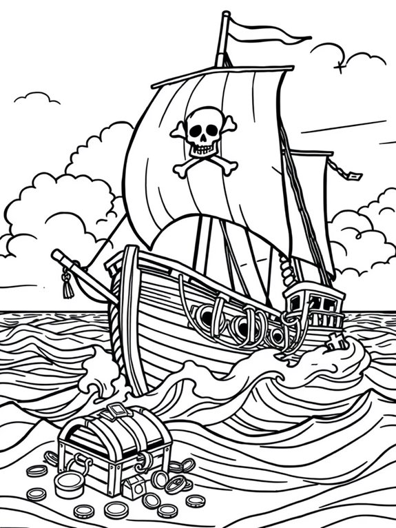 pirate ship treasure coloring