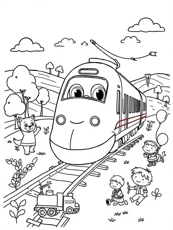 playful characters on train