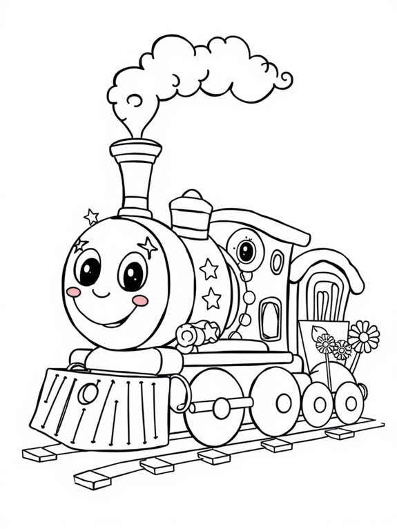 playful locomotive coloring page