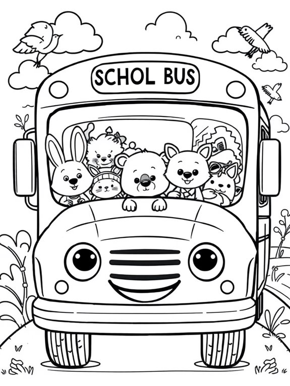 playful school bus characters