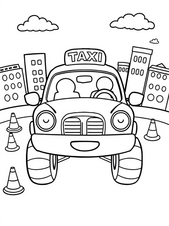 playful taxi coloring page