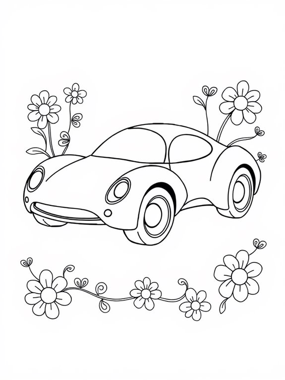 retro car with flowers