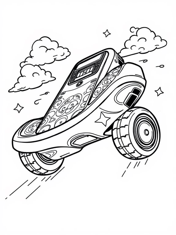 retro hoverboard coloring page