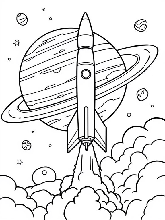 rocket and planet coloring