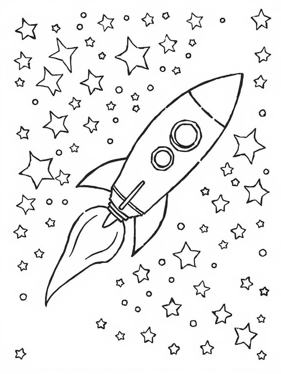 rocket and stars coloring