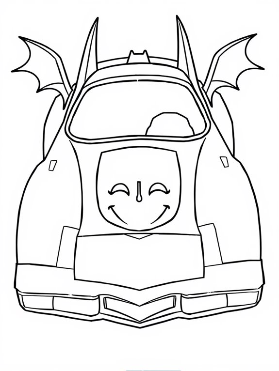 smiling batmobile coloring page