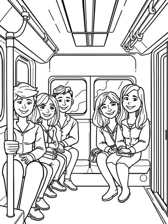 smiling passengers in subway