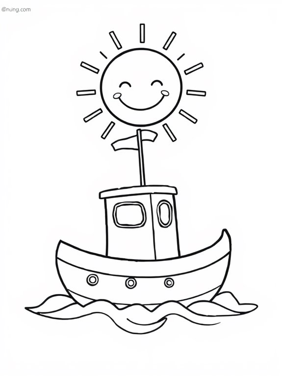 smiling sun cute boat