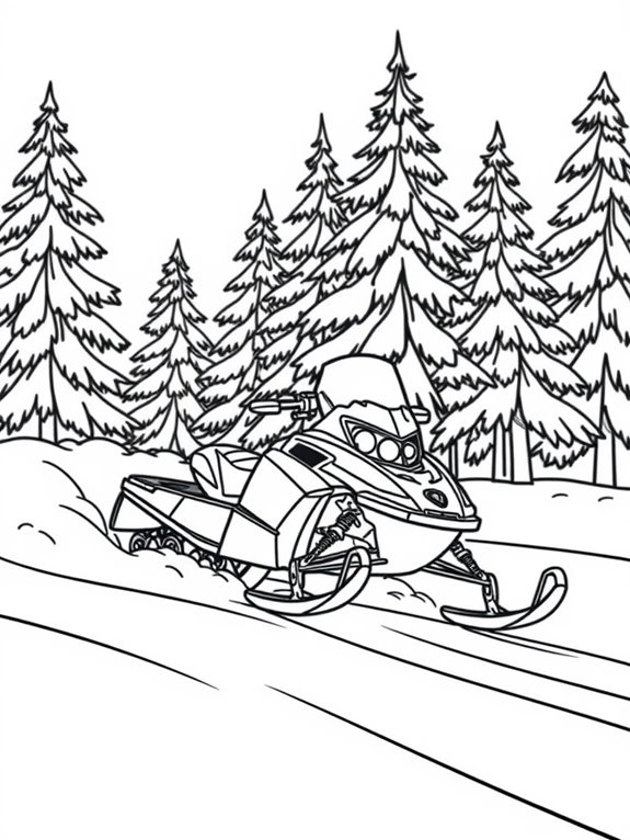 snowmobile among snowy trees