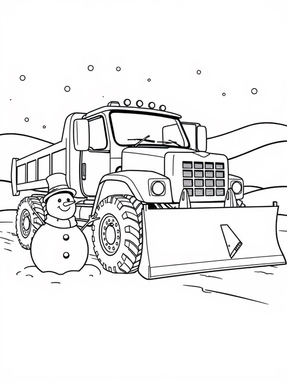 snowplow truck and snowman