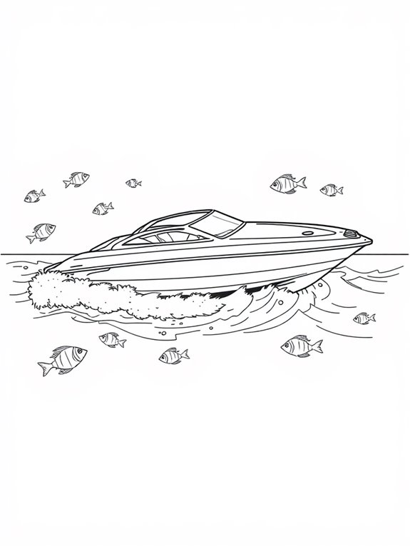 speedboat and fish coloring