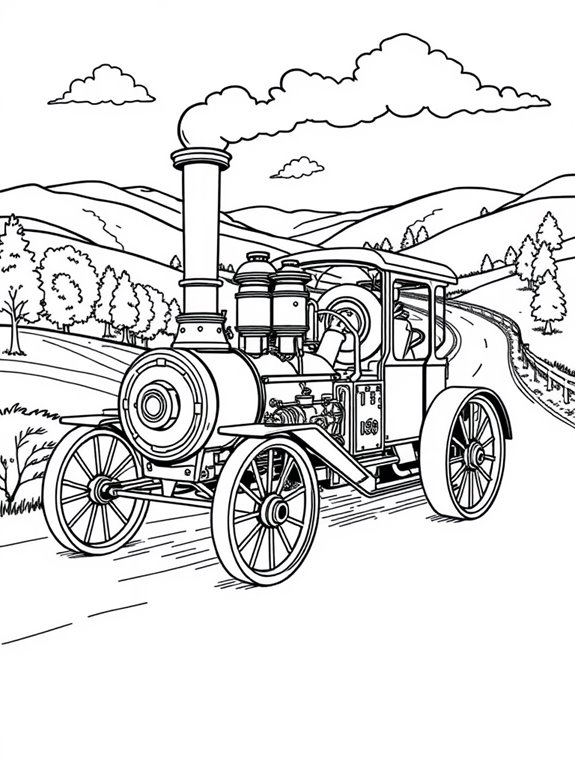 steam car road scene