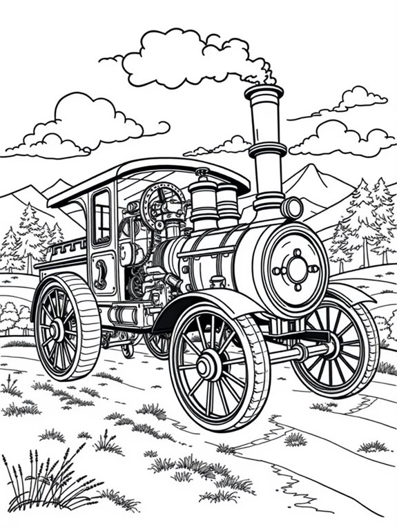 steam powered car coloring page