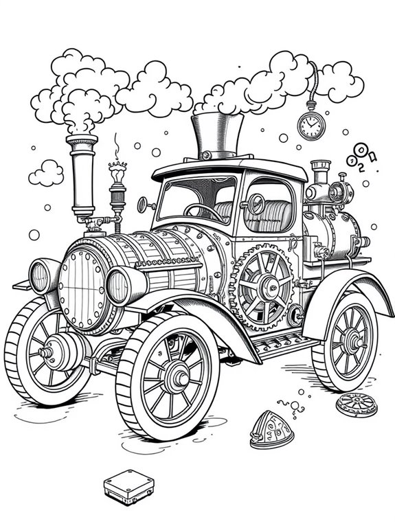 steampunk car coloring page