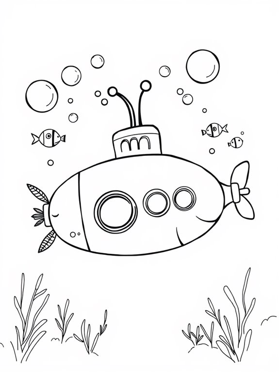 submarine blowing bubbles coloring