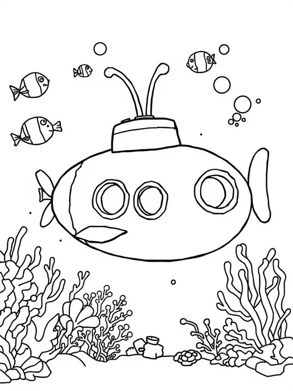 submarine coloring page activity