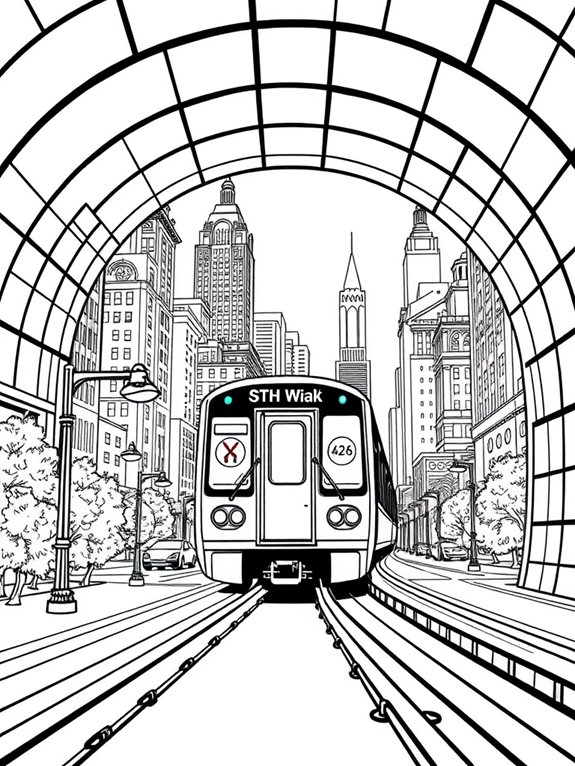 subway train cityscape coloring