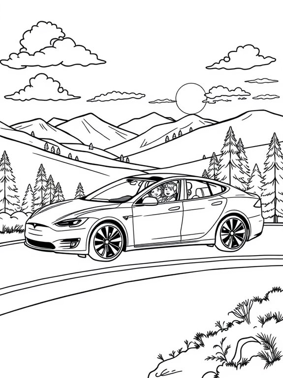 tesla road trip coloring page