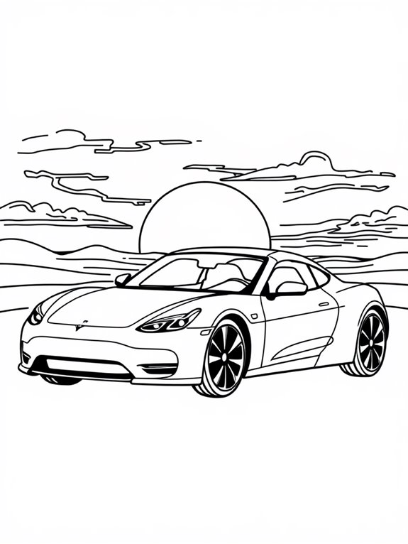 tesla roadster sunset art