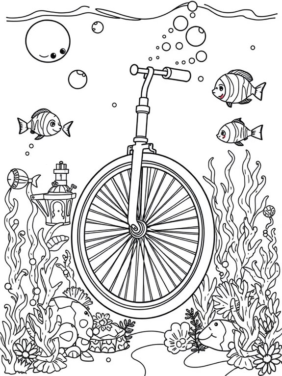 unicycle underwater coloring page