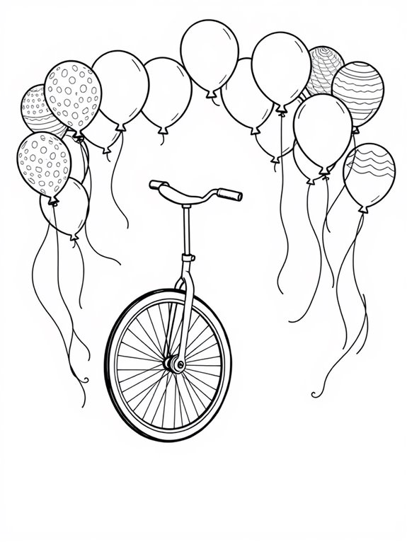 unicycle with balloons and streamers