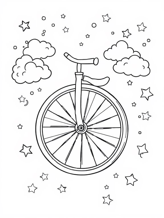 unicycle with stars clouds