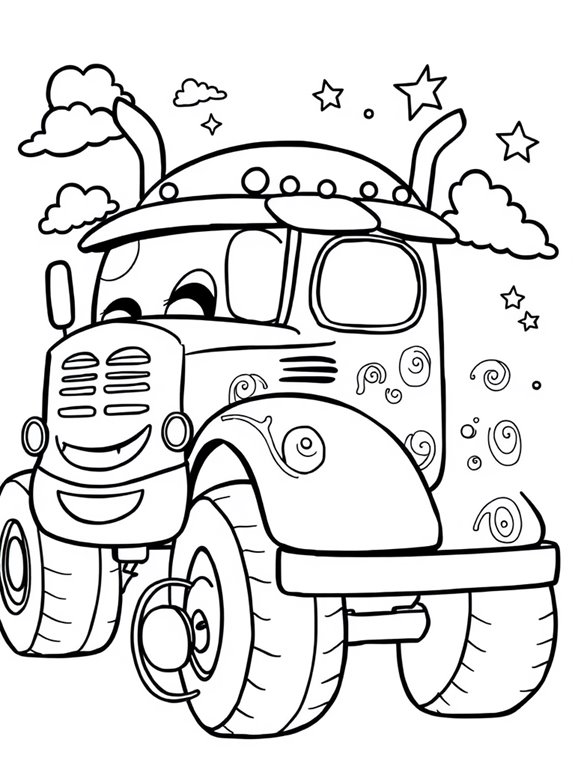 whimsical 18 wheeler coloring page