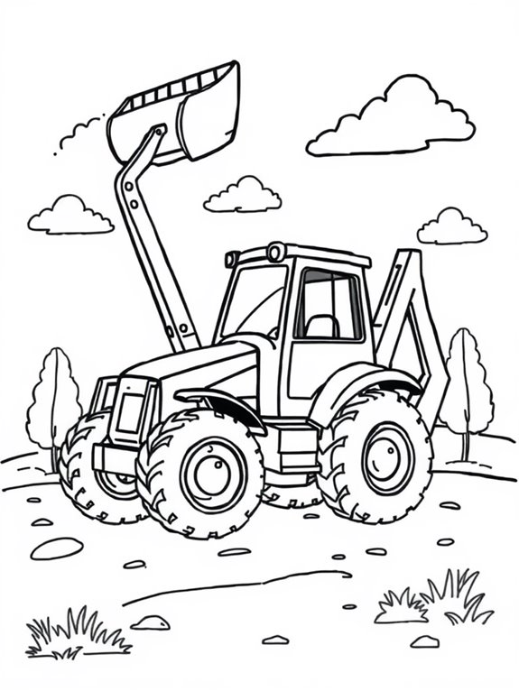 whimsical backhoe loader illustration