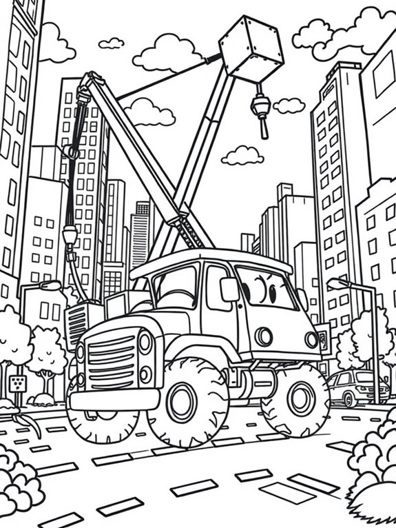 whimsical crane truck illustration