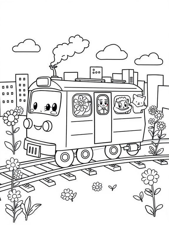 whimsical subway train scene