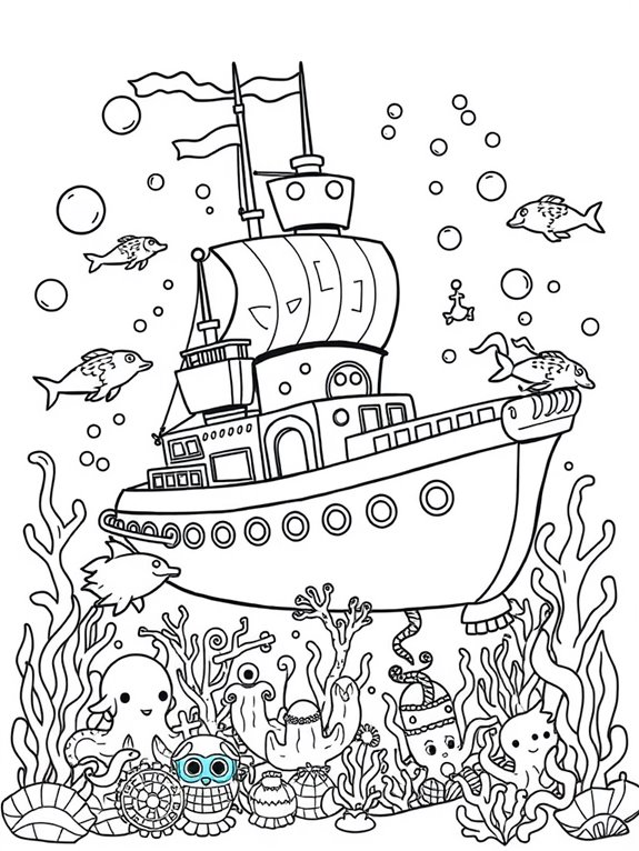 whimsical underwater battleship coloring