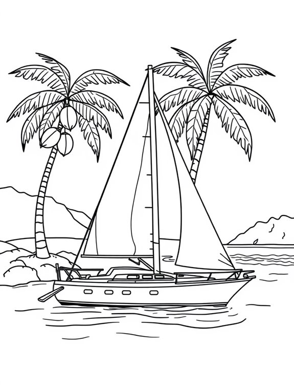 yacht amidst tropical palms