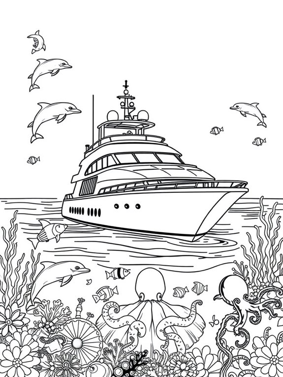 yacht and sea creatures