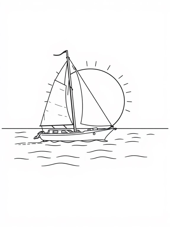 yacht sunset coloring page