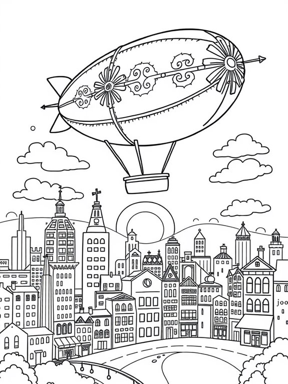 zeppelin over city skyline